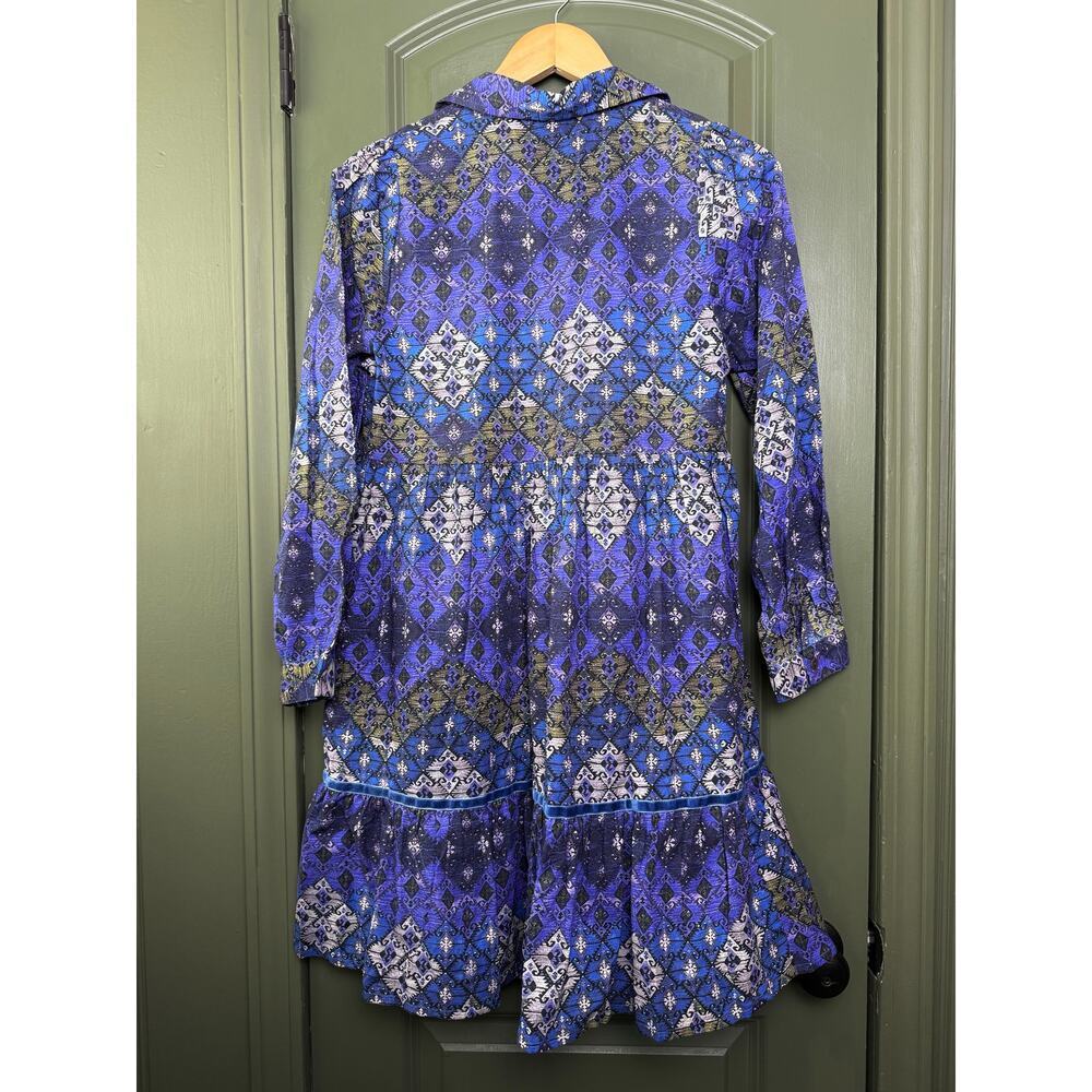 NWT Ro's Garden Romy Short Mini Long Sleeve Boho Dress Lachen Blue Purple XS - Picture 3 of 4